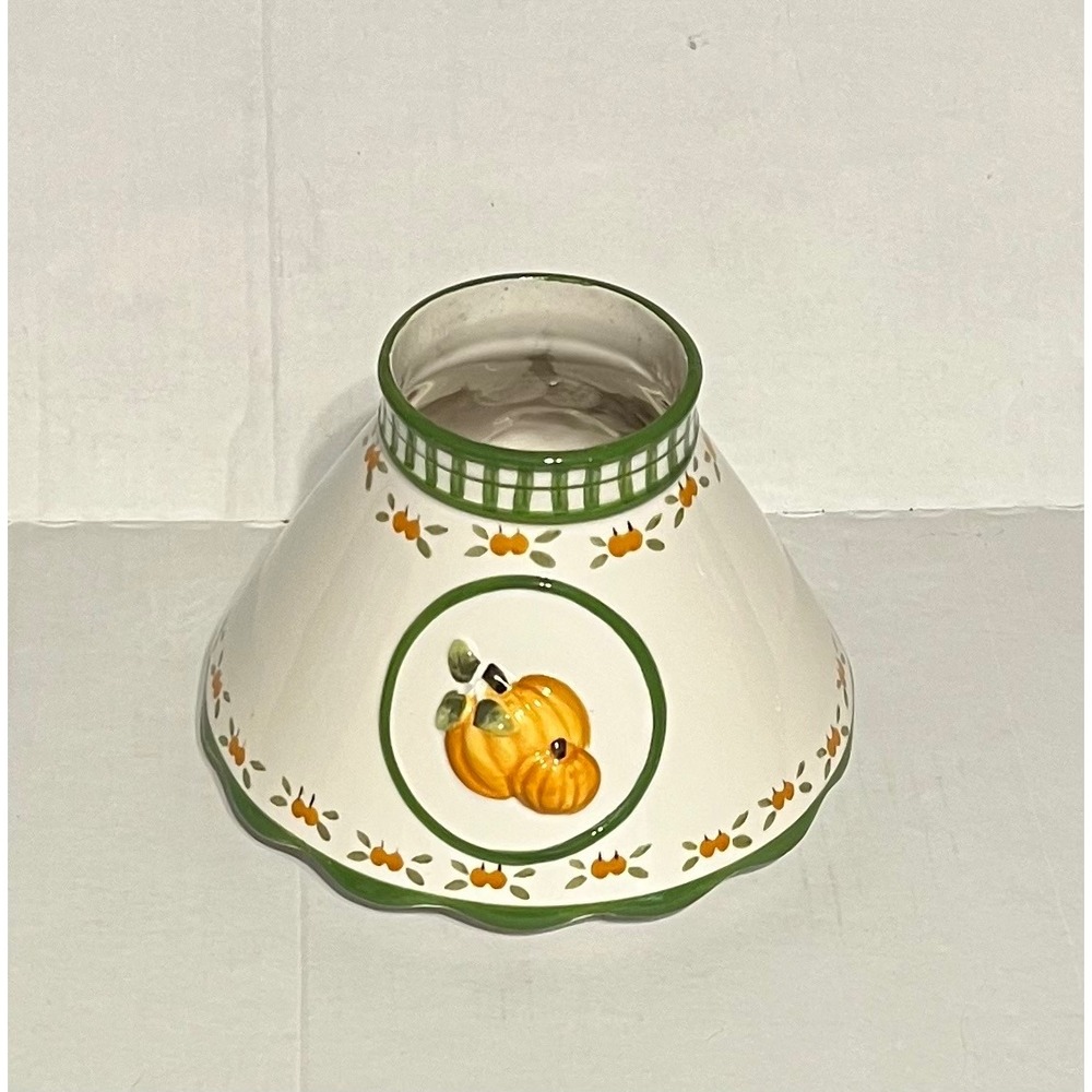 Vintage Cottagecore Pumpkin Harvest Ceramic Lamp Shade Hand Painted Fall Decor